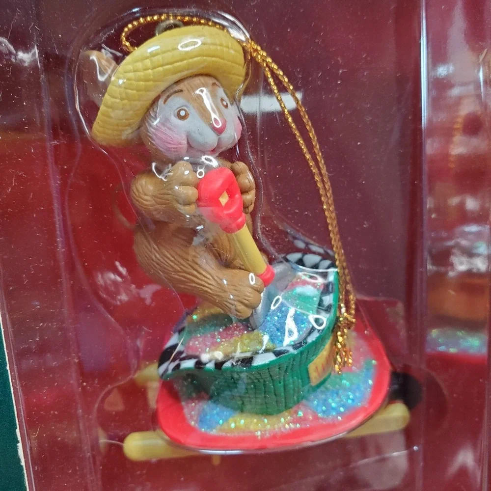 Vtg American Greetings Sowing Christmas Wishes Mouse Ornament w/Box Gardening